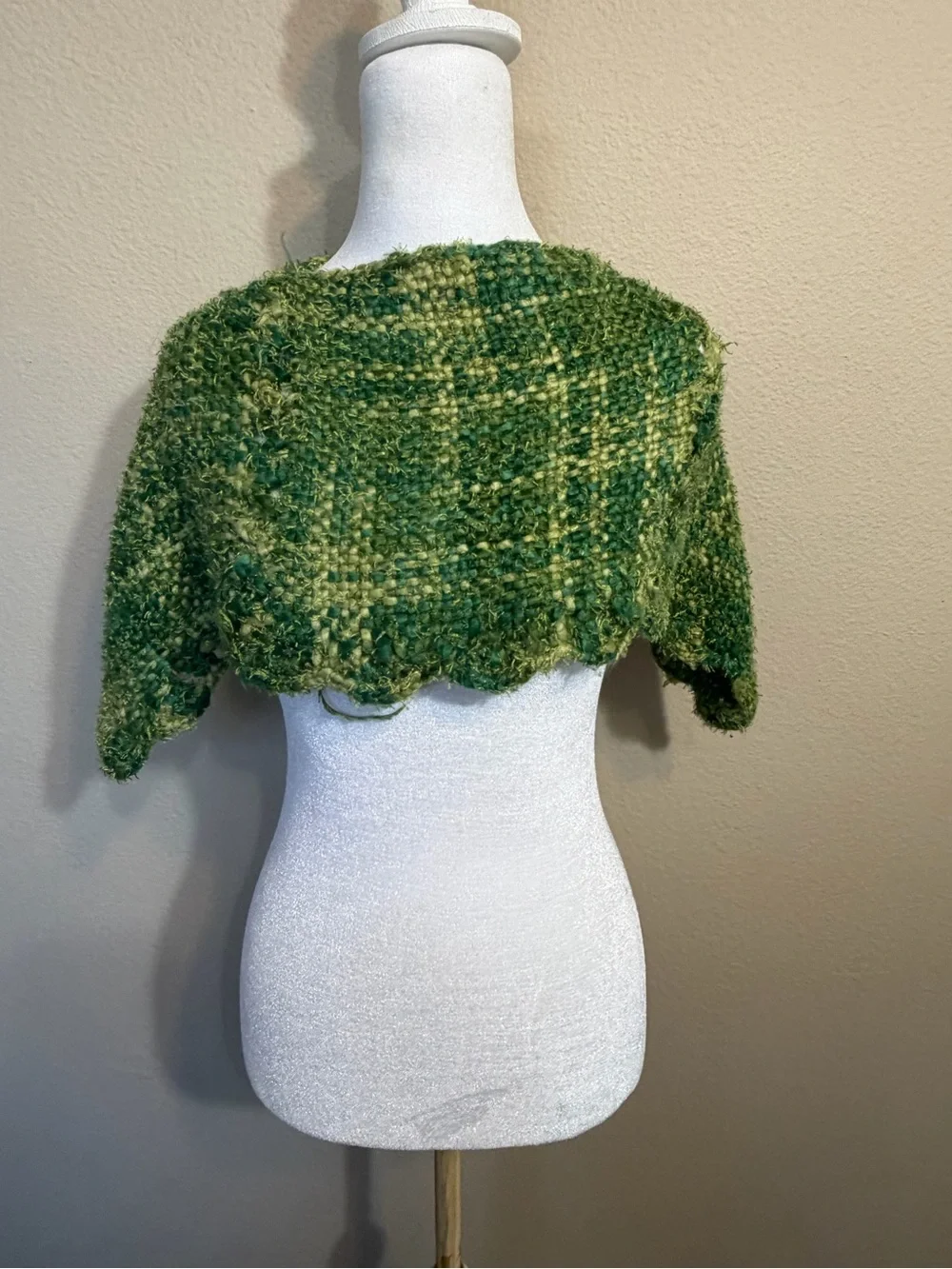 Reversible Hand-Knit Green Triangle Shawl.